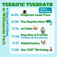 Dates for events on Terrific Tuesdays Terrific Tuesdays