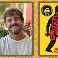 Picture of Rex Ogle next to his book cover of Free Lunch