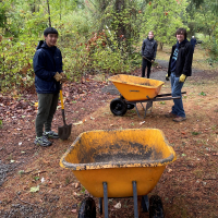 Volunteers working on the trail