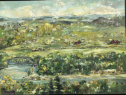 painting of a landscape with a bridge
