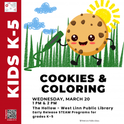 Cookie coloring with text: Cookies & Coloring, Wednesday, March 20