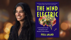 Picture of Prian Andand alongside her book cover for "The Electric Mind"