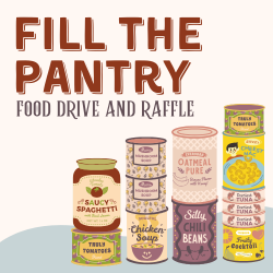 Fill the Pantry logo in pastel colors with illustrated cans and jars of food