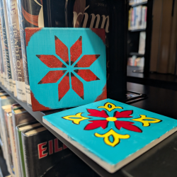 Photo to promote Adult Take and Make Program. July is Painted Tile Coasters