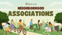 Neighborhood Associations banner showing people riding bikes and cleaning a park