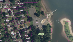 Aerial view of Cedaroak Boat Ramp and parking lot