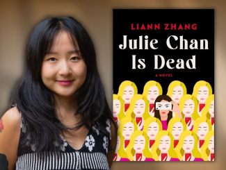 Picture of Liann Zhang with her book "Julie Chan Is Dead"