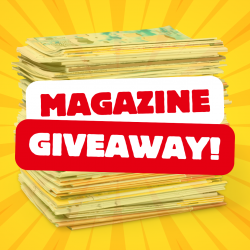 Magazine Giveaway logo over a stack of magazines